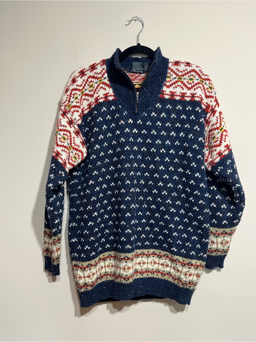 Vintage Quarter-Zip Intarsia Sweater